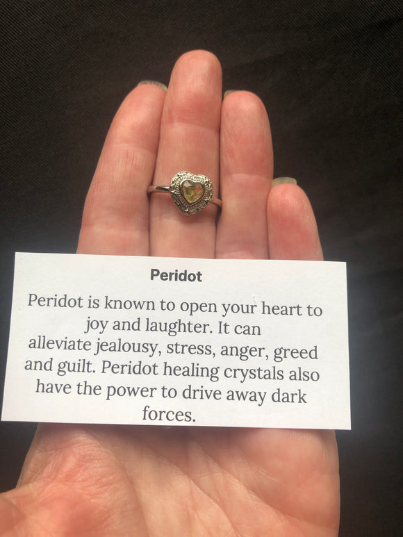 Peridot Heart Adjustable Ring