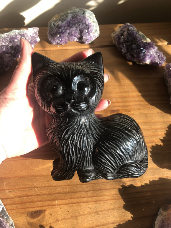 Black Obsidian Carved Cat